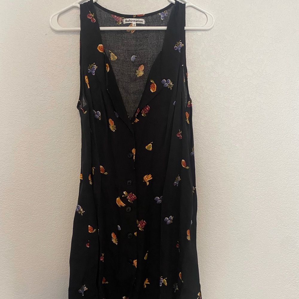 Reformation 90s floral fruit button down flounce mini dress size 12 nwot